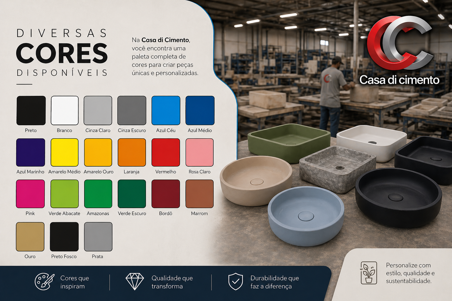 Paleta completa de cores disponíveis na Casa di Cimento